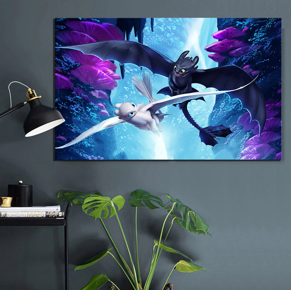 

1 Piece Night Fury and Light Fury How To Train Your Dragon 3 Movie Poster HD Wall Picture Canvas Painting for Wall Decor