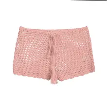 Женский раздельный купальник бикини, купальник с косичками внизу, летний Одноцветный купальный костюм, вязаные крючком шорты