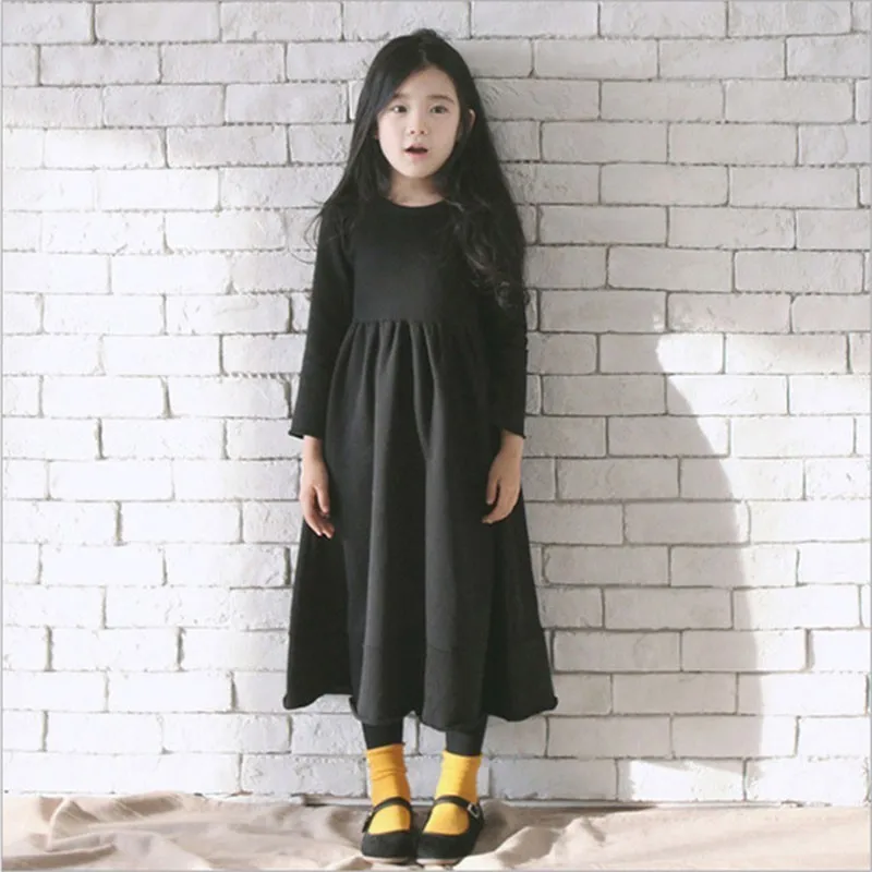 

Little Kids Maxi Dresses For Girls Autumn Winter Black A Line Party Princess Dress Girls Kids Thick Warm Teen Child Clothing