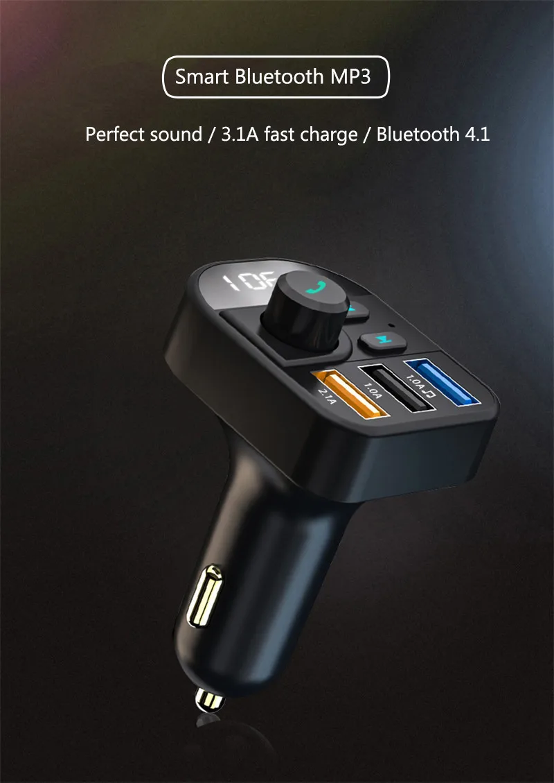 

LEORY FM Transmitter Aux Modulator Bluetooth 4.2 USB Car Charger Kit Handsfree Audio MP3 Player 3.1A Fast Mobile Phone Charger