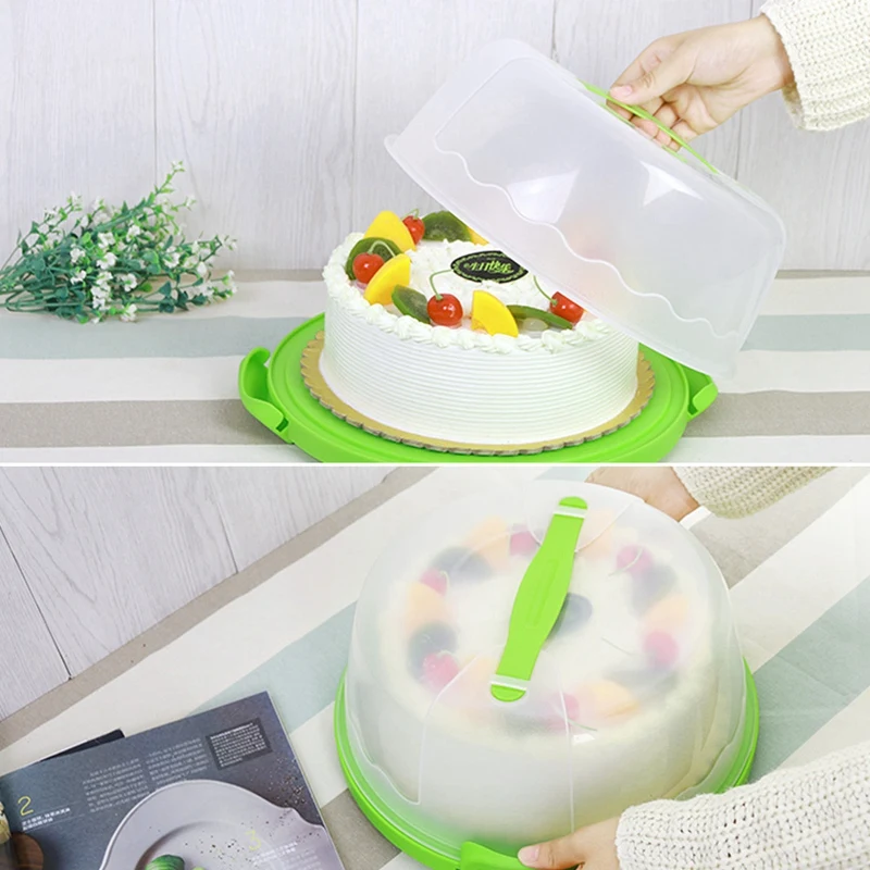  Round Cake Carrier Handheld Plastic Pastry Storage Holder Dessert Container Cover Case Birthday Wed