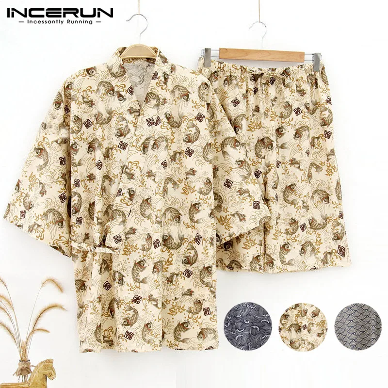 

Japanese Kimono Pajamas Kimono Suit Couple Sets Men Women Pajama Lounge Loose 5XL Summer Underwear Set Floral Retro Sleepwear