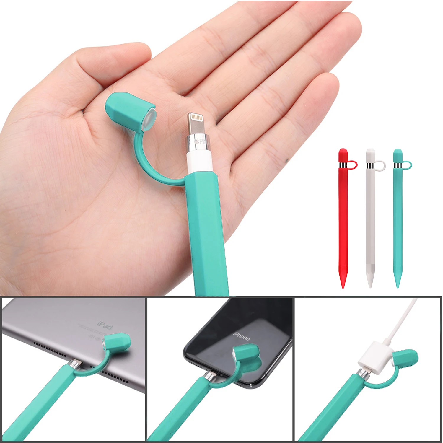 

Besegad Soft Silicone Protective Cover Case w/Cap Holder Tip Protector for iPad Pro 9.7 10.5 inch Apple Pencil Ipencil Accessory
