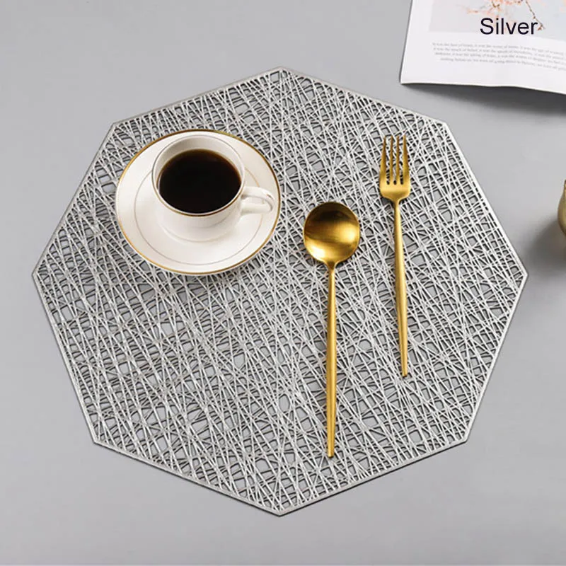

Hollow Placemat Heat-insulated Pad PVC Non Slip Octagonal Waterproof Dinner Table Mat Home Decoration
