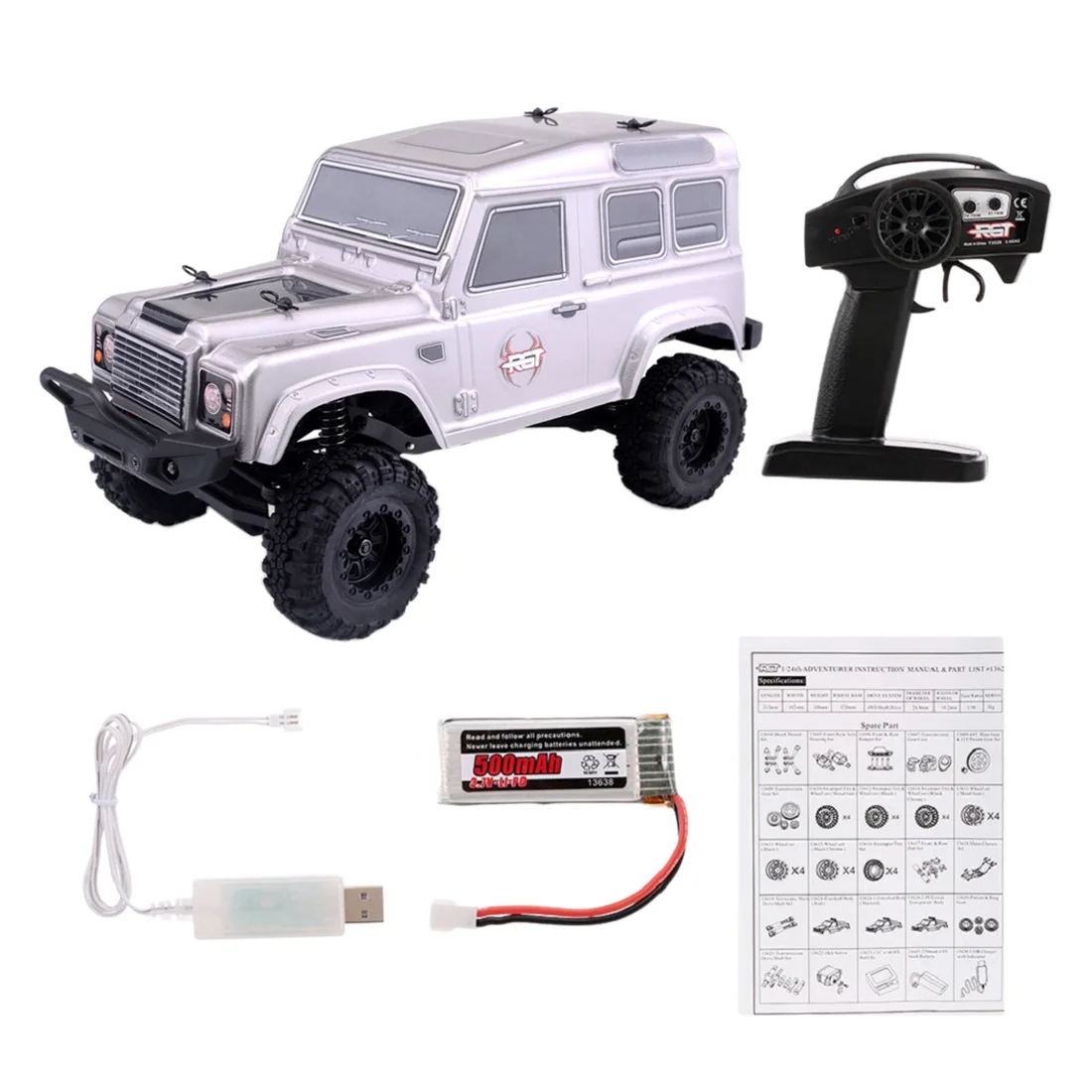 

RGT 1:24 2.4G 4WD 15km/h Simulation RC Off-road Crawler Vehicle RC Climbing Car RTR Version Remote Control Toys - Silver