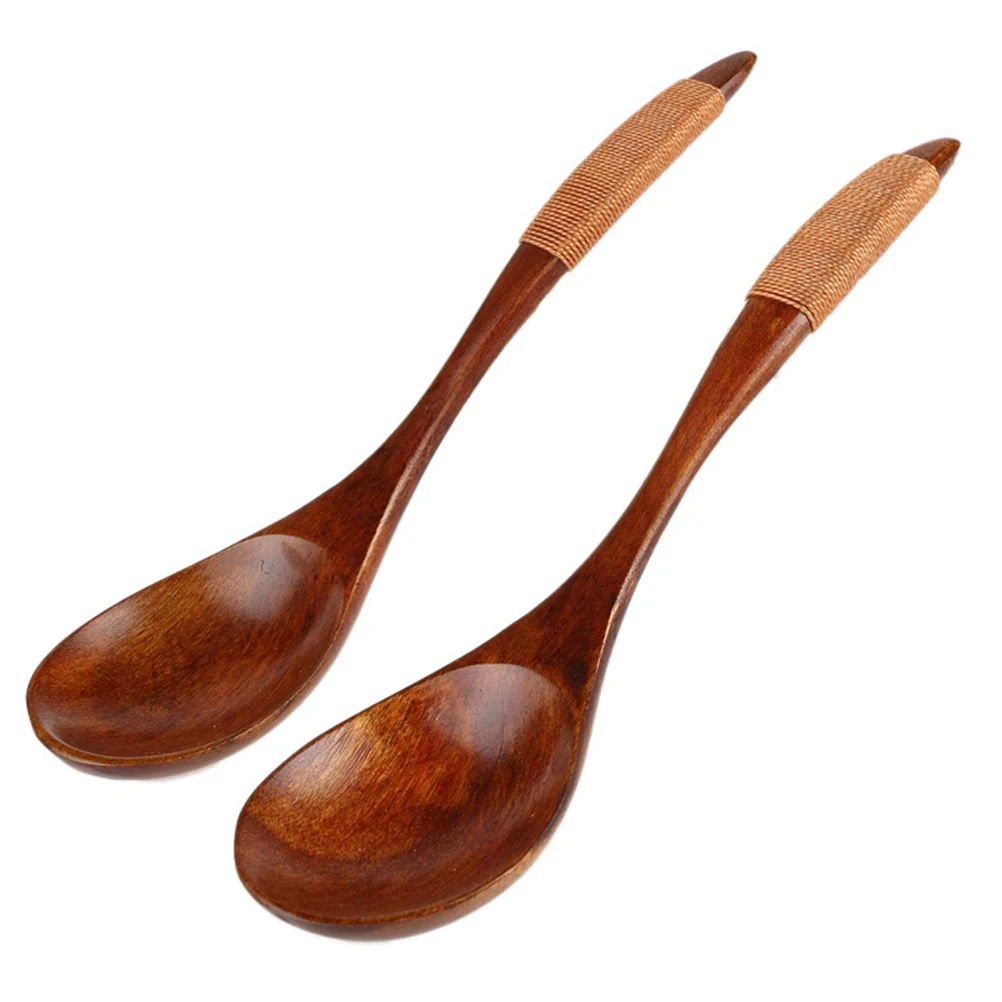 

2 pcs/lot Japanese Style Spoons Non-slip Vintage Wooden Stirring Soup Spoon Creative Tableware for Hotel Restaurant Home