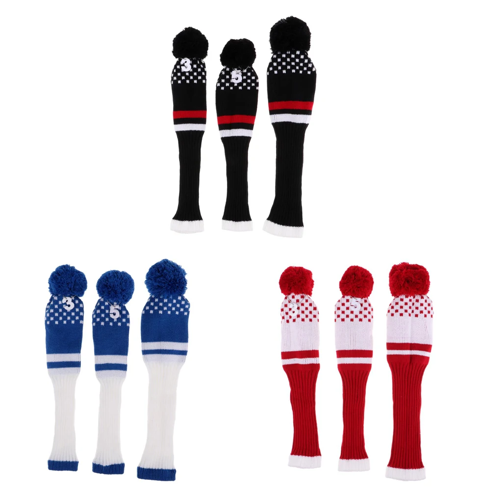 

Bundle of 9 Golf Club Driver Knitted Headcover Pom Pom Golf Head Covers Protective Set Driver Fairway Wood #1 #3 #5