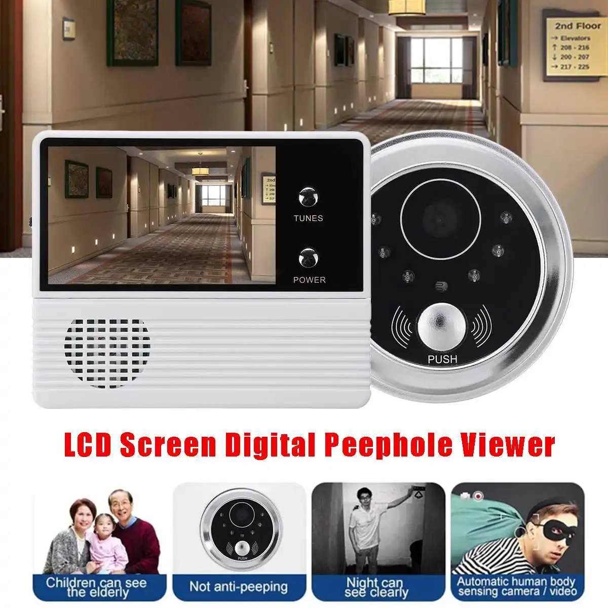

Outdoor Doorbell 2.4inch TFT LCD Screen Digital Viewer Camera Door Monitor Home Security 300000 Pixels 90 Degree Clearer Image