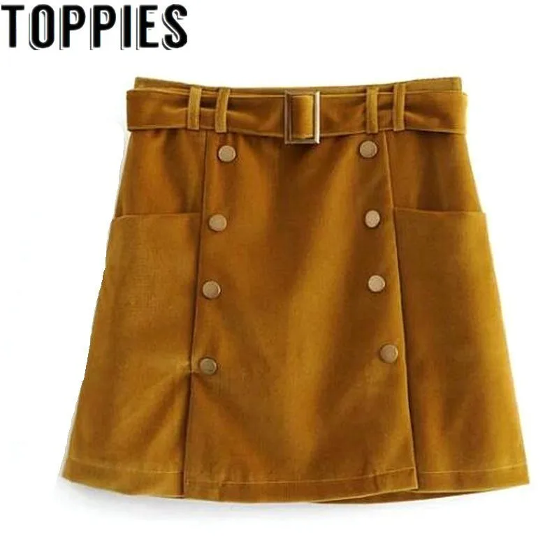 

Jupe Femme 2019 Winter Women Corduroy Mini Skirt High Waist Belted Mustard Short Skirts Falda Mujer