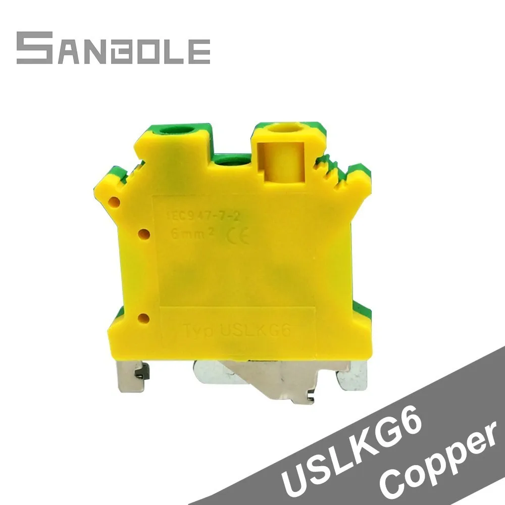 

Copper USLKG6 Yellow Green Ground Terminal Guide Fittings 6mm2 Din Rail Mounting Terminal Blocks Screw Type (10PCS)