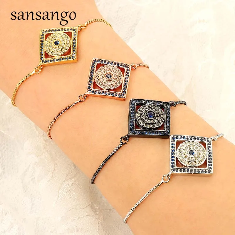 

Trendy 4Colors Square Circle Pendant Chain Bracelet For Women Girl Boy Charms Bracelets Gift Bangles Jewelry Adjustable Bracelet