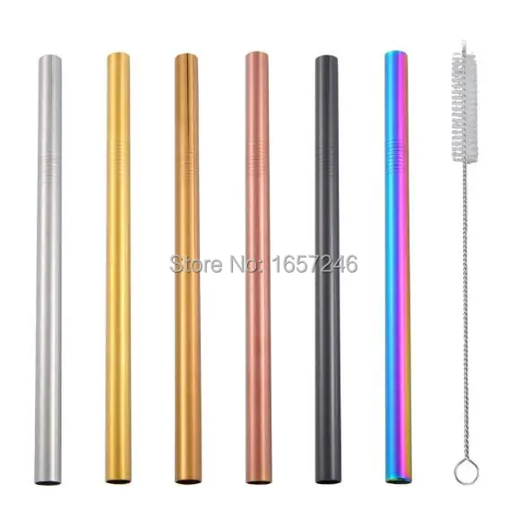 

100Pcs Milk Tea Straw Reusable Wide Diameter 12mm Juice Drinking Straws Cleaner Brush High Quality Eco Friendly Metal Straw