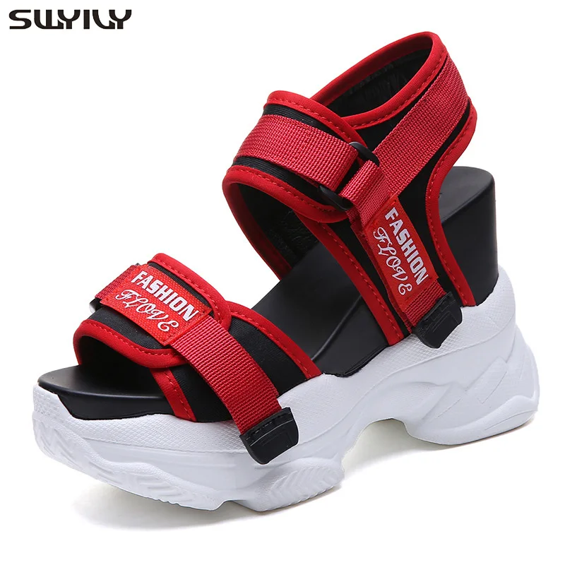 SWYIVY Red Shoes Chunky Sandals Woman White Summer Shoes For Women Platform Sandal 2019 Inreased Casual Sandals Espadrille SWYIVY Red Shoes Chunky Sandals Woman White Summer Shoes For Women Platform Sandal 2019 Inreased Casual Sandals Espadrille