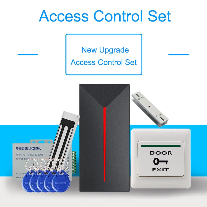 

RFID Access Control System Kit Set Electric Magnetic Lock Keyfobs Power Supply Exit Button Door Access Control System Security