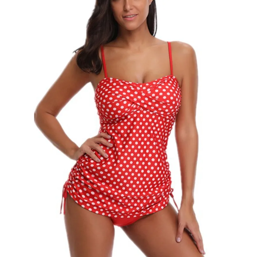

Twist Polka Dots Print Tankini Set Two Piece Bathing Suit With Hipster Bottom Conservative Swimsuit Women Beach Swimwear 2019