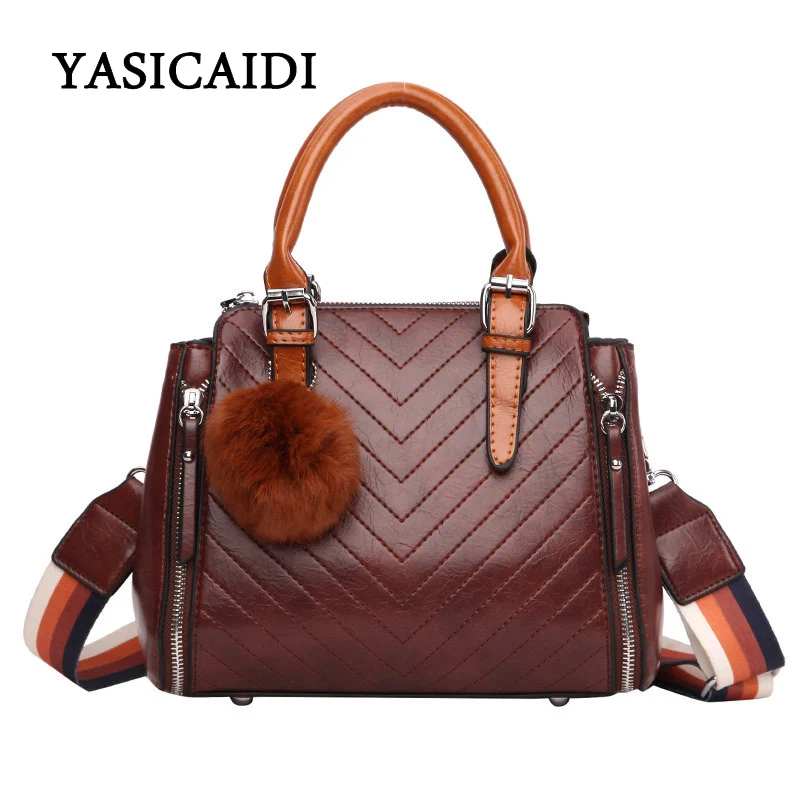 

YASICAIDI High Quality Oil Leather Women Handbags Large Capacity Women Shoulder Bags Full Ball Women Messenger Bags Vintage Bags