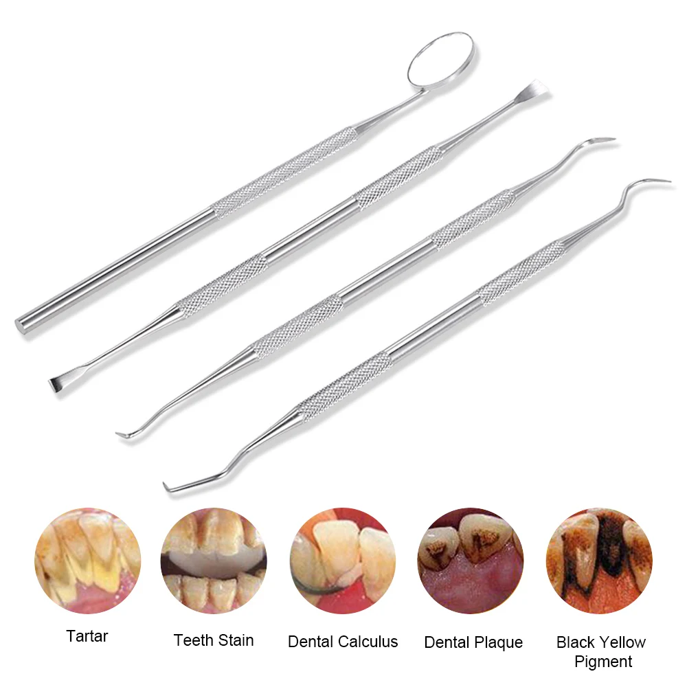 

4pcs Stainless Steel Dental Tools Kit Dentists Pick Tool Teeth Scraper Set for Personal Use Oral Hygiene Teeth Whitening product