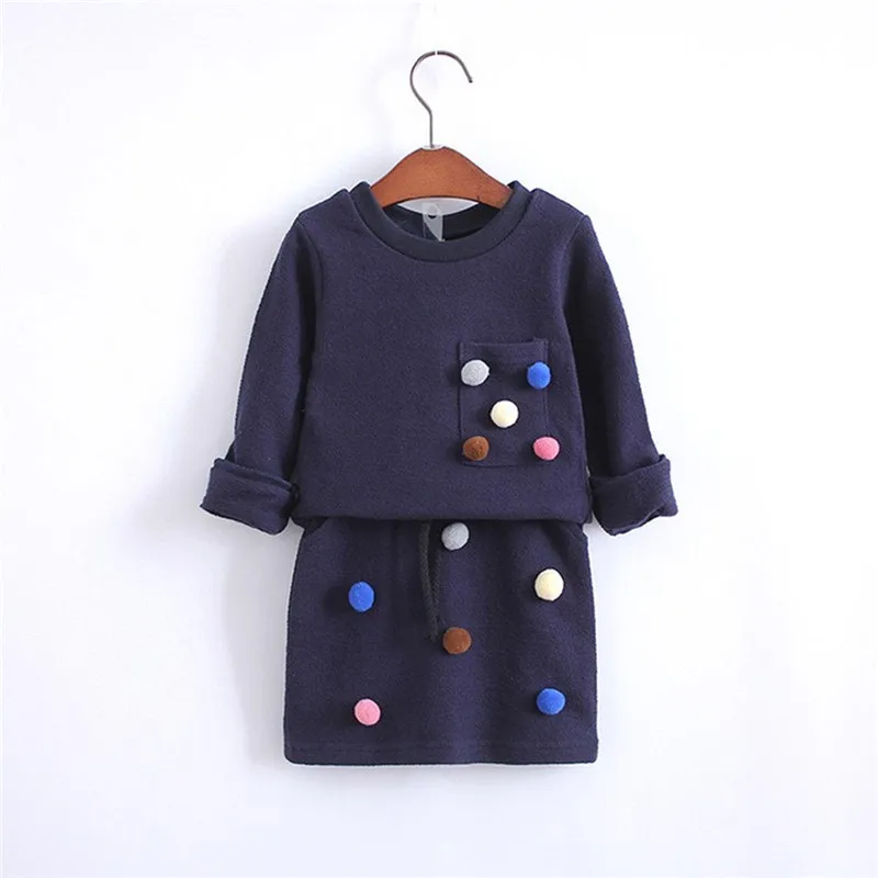

2PC Toddler Kids Baby Girls Autumn Winter Outfits Cute Hairball T-shirt Tops+Skirts Clothes Set Outfit Baby Girl Cotton Clothes