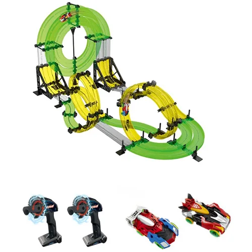 

Dual Track 3D Competition Infrared 2 RC Cars With 2 Hand Cranks 48pcs Track Remote Control Toy RC Cars
