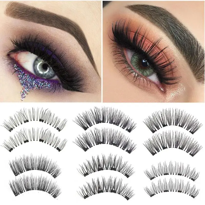 

3D Magnetic False Eyelashes Glue Free Four Magnets False Eyelashes Natural Eyelashes Mink Eyelashes For Woman's Beauty