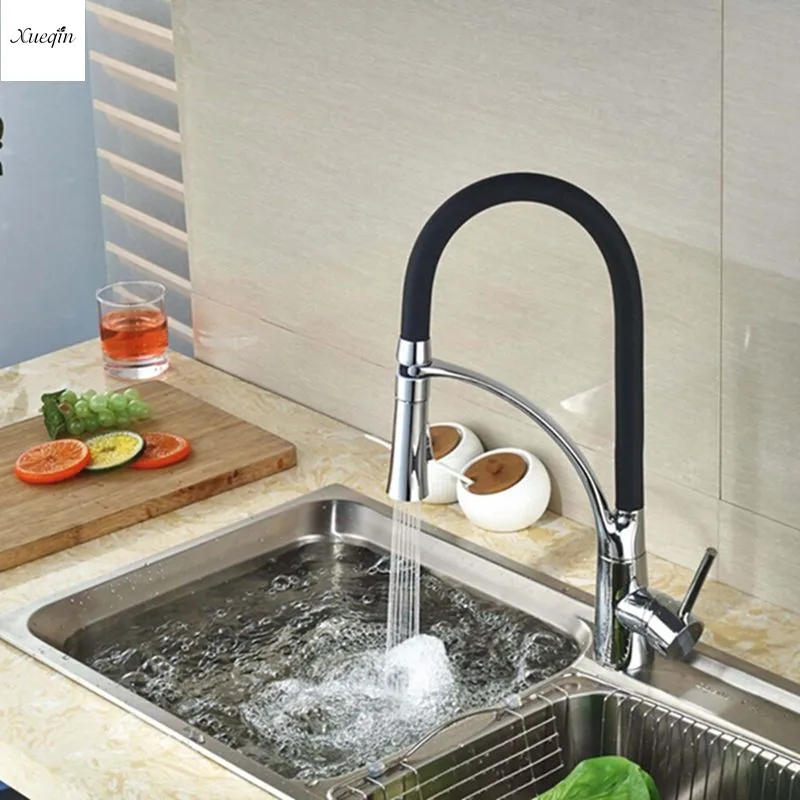 

Black Rubber 360 Rotation Pull Down Spout Kitchen Faucet Vessel Sink Mixer Tap Bathroom Single Handle Cold And Hot Water Tap