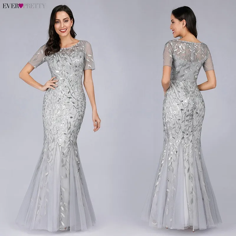 Arabic Little Mermaid Evening Dresses Long Ever Pretty Elegant O Neck Short Sleeve Sequined Gold Formal Party Gown Robe Longue Arabic Little Mermaid Evening Dresses Long Ever Pretty Elegant O Neck Short Sleeve Sequined Gold Formal Party Gown Robe Longue