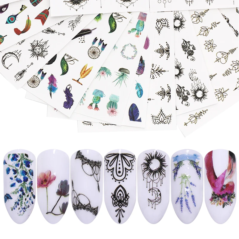 

LEMOOC Nail Art Stickers Colorful Flowers Mixed Pattern Nail Art Water Decals Transfer Stickers DIY Nails Decoration