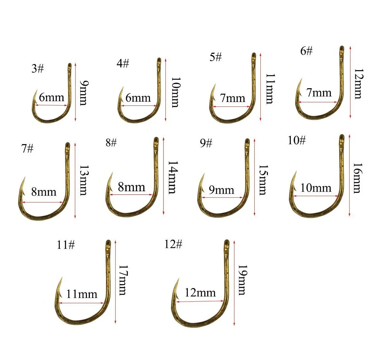 100Pcs/Box High Carbon Steel Gold/Silver Carp Fishing Bait 10 Mixed Sizes 3#-12# Sharpened Ultrapoint Fishing Hook Set