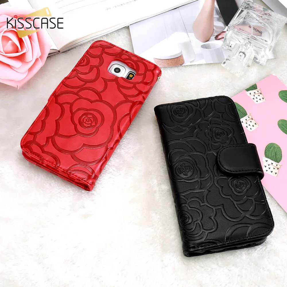 KISSCASE чехол для телефона из искусственной кожи Samsung Galaxy S6 S7 Edge Чехлы Роскошные Camellia
