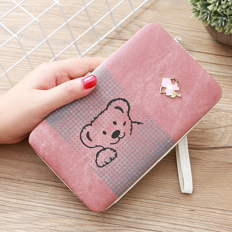 

Korean Version Cute Bear Print Coin Purse Ladies Wallet Long Lunch Box Wallet Women's Clutch Bag Mobile Phone Bag