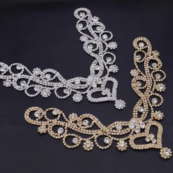 

DIY wedding dress neckline decorations appliques with rhinestone glass crystal patches for women dress sewing rhinestones trim