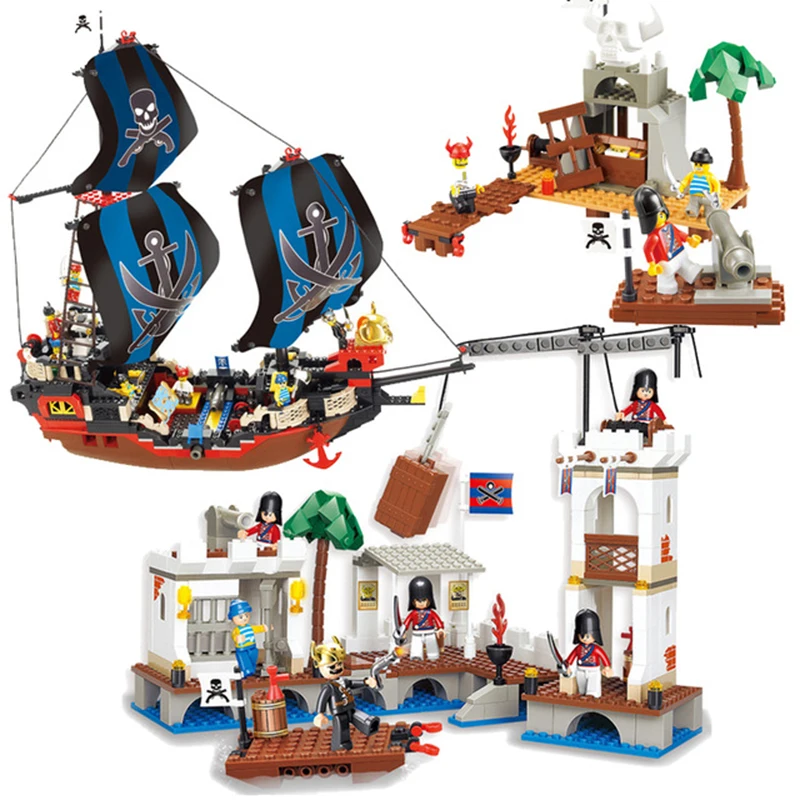 

Pirates Caribbean Ship Royal Port Figure Bricks Building Blocks Educational Model Toys For Children Compatible Legoed City Toys