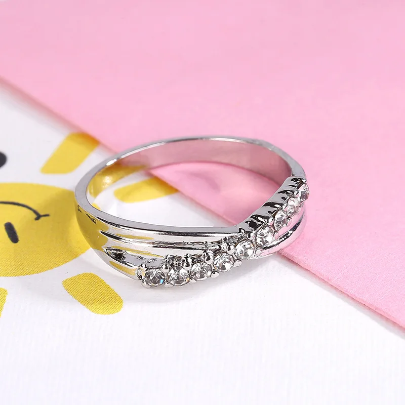 Mossovy Cross Two-color Cubic Zirconia Engagement Ring for Female Fashion Popular Rhinestone Wedding Rings for Women Jewelry