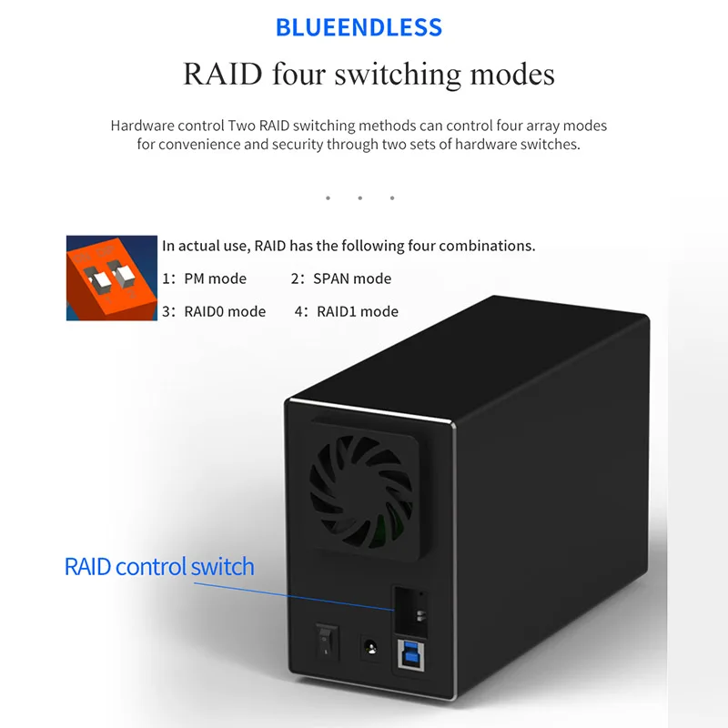 Bluedendless 3,5 pulgadas de disco duro Array Raid Dual Bay Hdd Raid de datos de apoyo 2X10Tb Drive enchufe de la UE - 5