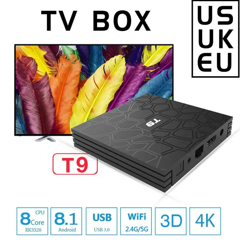 T9 Android 8.1 TV Box RK3328 Quad Core 4G/32G USB 3.0 Smart 4K Set Top Box Optional 2.4G/5G Dual WIFI Bluetooth Network Player