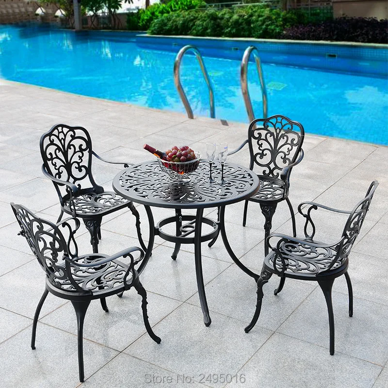 5pcs arm chair patio round table Outdoor dining Set Patio Furniture sets Solid aluminum chairs all weather for Platform chair
