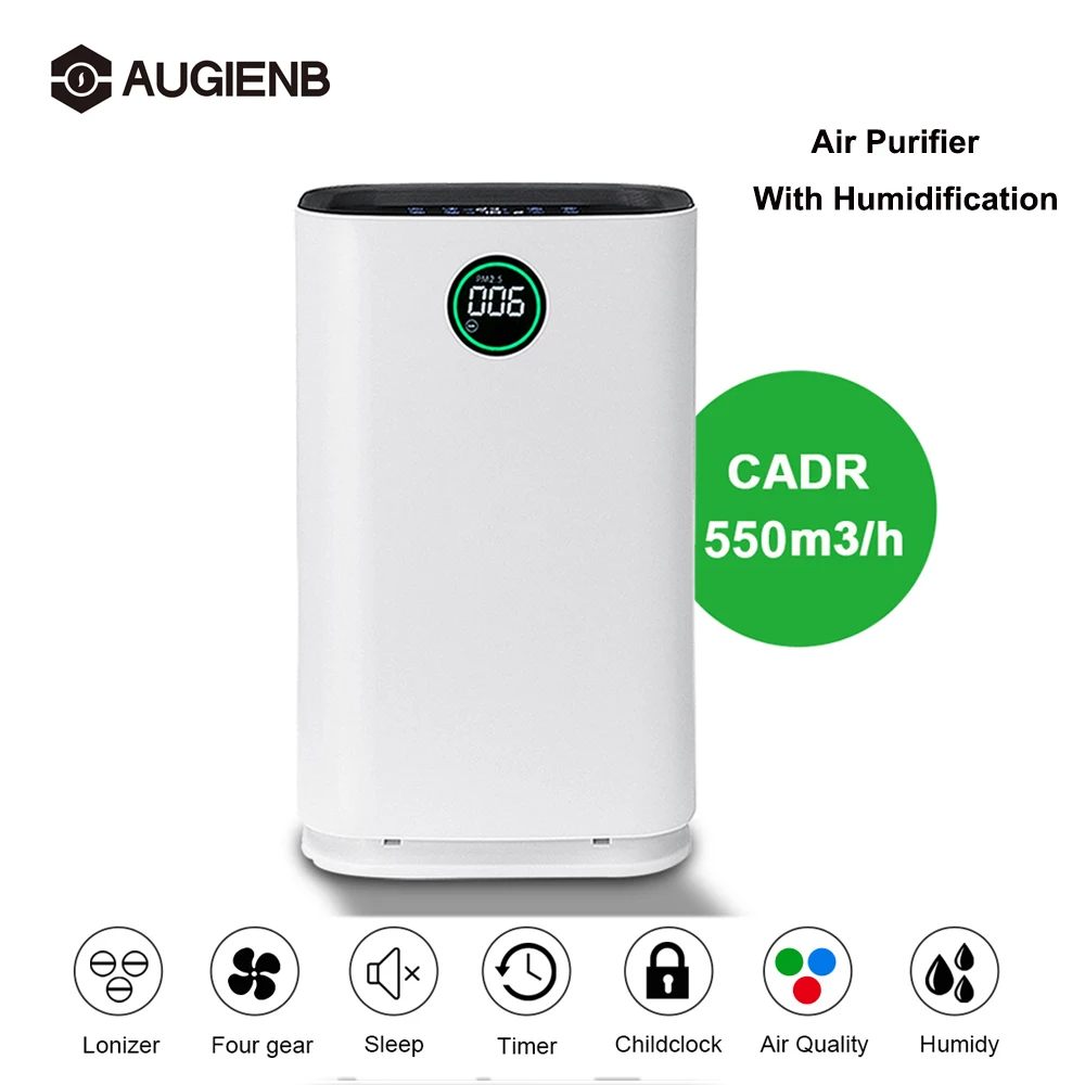 

AUGIENB Large Air Purifier With Humidification With HEPA Filter 6 Layers of Purification Air Cleaner Ionizer Generator For Home