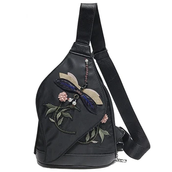 

Women Girl Oxford Cloth School Bag Printing Satchel Women Trave Shoulder Bag Embroidered Chest Bag