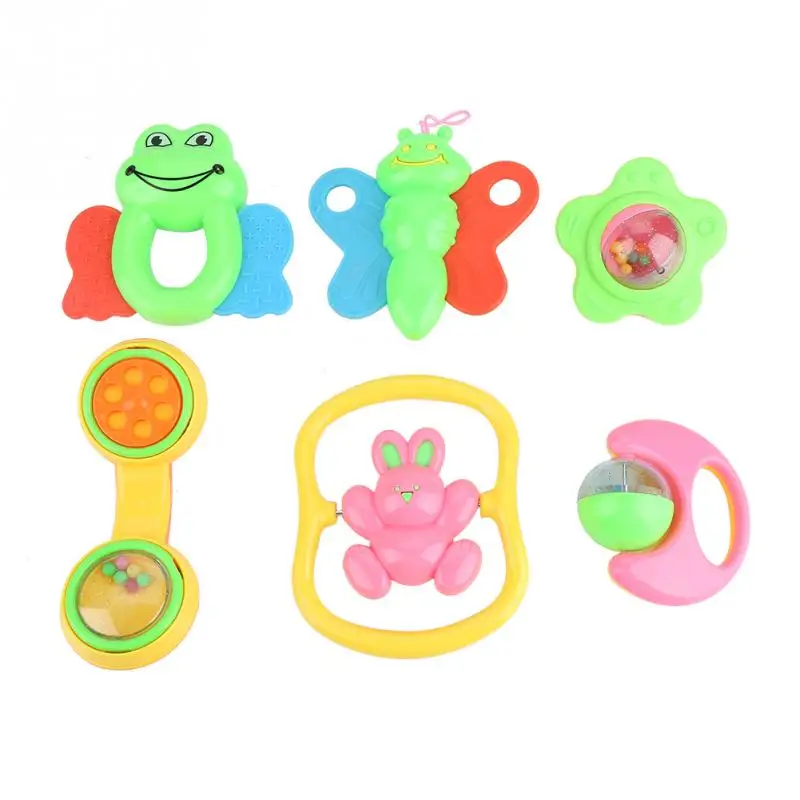 6Pcs/Set Infant Baby Teether Rattle Toys Adorable Cartoon Teether Set