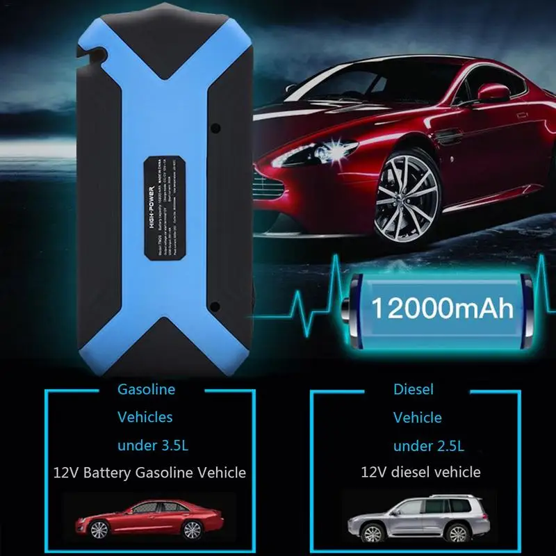 12V Car Powerbank 12000mAh Car Jump Starter Engine Emergency Battery Power Ignition Plug Temporary Starter With 4 USB Chargers