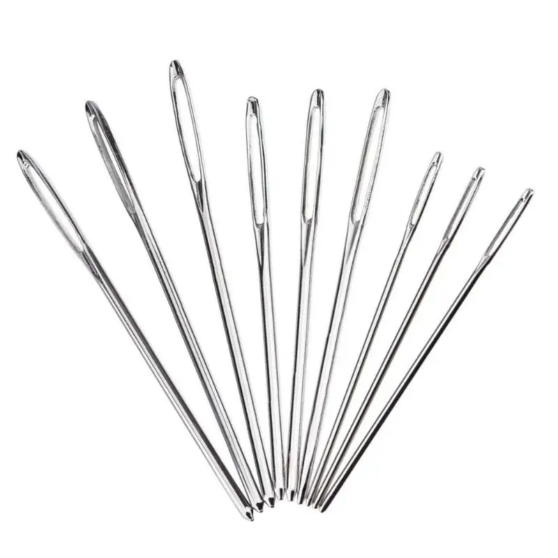 9pcs Large Eye Metal Needles Cross Stitch Knitting Crochet Hook Set Kit E5M1in Needles from