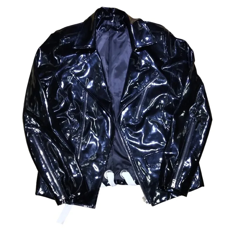 

Motorcycle clothing men's tide brand hip hop night bar DJ glossy leather street handsome fashion motorcycle clothes