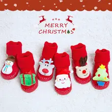 На Рождество для малышей, мягкий детский пинетки для младенцев, детская одежда с героями мультфильмов противоскользящие Рождественский олень обуви носки-тапочки