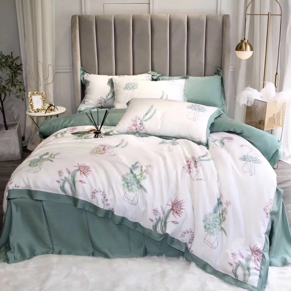 

60s satin long-staple cotton high-end embroidery four-piece set wide-brimmed color cotton bedding