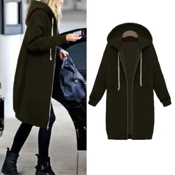 

New Fashion Women Warm Zipper Open Hoodies Sweatshirt Long Tops Outwear Women Casual Long Hoodies Clothing
