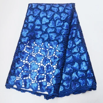 

African organza lace fabric 2019 royal blue Nigerian Swiss guipure sequins tulle french net sequence double organza lace fabrics
