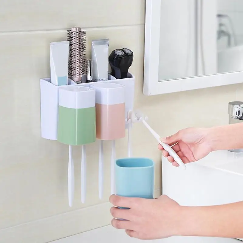 

Bathroom Sets Automatic Toothpaste Dispenser Toot Dust-proof Dispenser Rack Toothbrush Holder with Cups