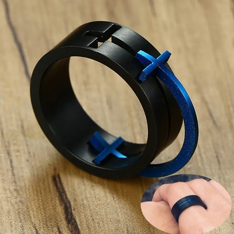 

Unique Men's Detachable Blue Cross Ring 316L Stainless Steel Punk Funny Man Boy Anel Accessories