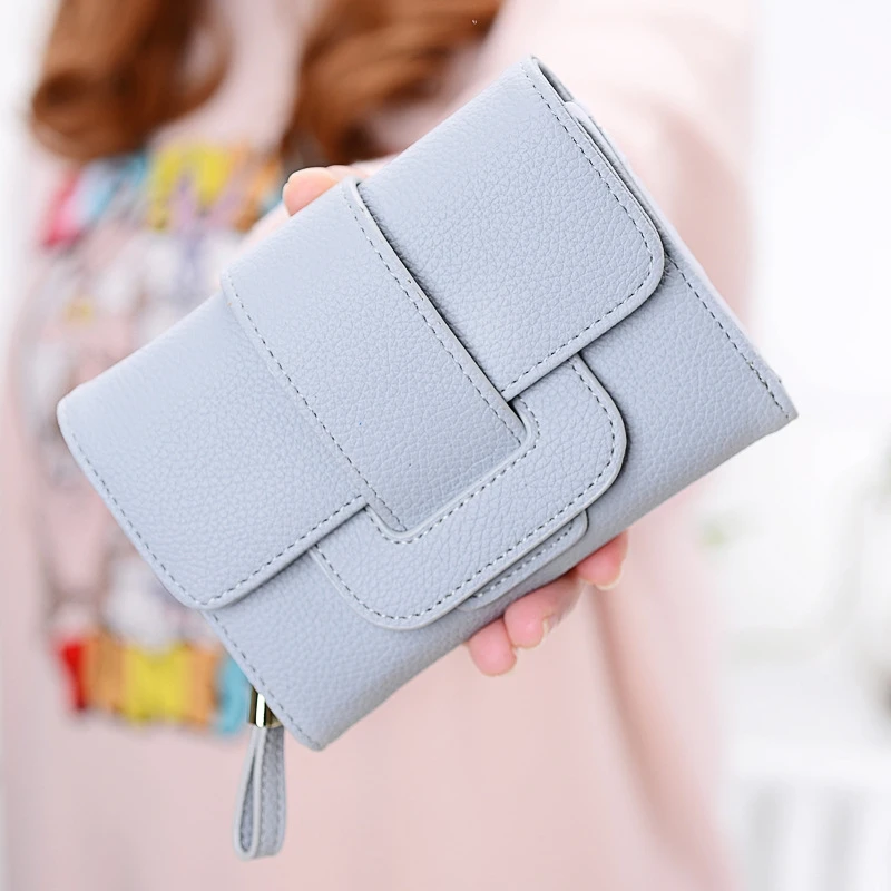 

Wallet Women's Tri-Fold Short Section Korean Lychee Pattern Women's Change Position Multi-Function Buckle Wallet