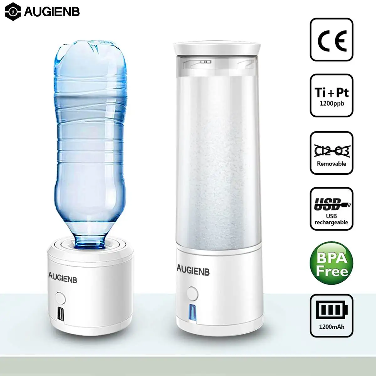 

AUGIENB SPE/PEM Membrane H2 Rich ydrogen Water Bottle Electrolysis Ionizer Generator USB Rechargeable removal O3 CL2
